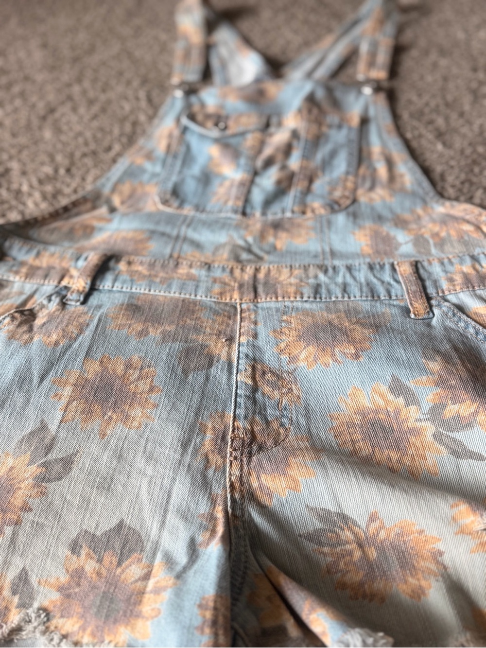 Sunflower Print Denim Overall Dungarees - Picture 7 of 13